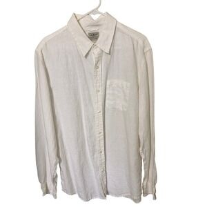 LL Bean Mens 100% Linen Slightly Fitted Shirt Large  Long Sleeve Button Down